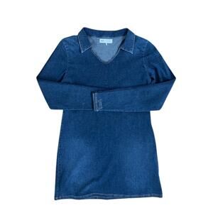 Zara Denim Mini Dress V-neck with Collar Sz XL